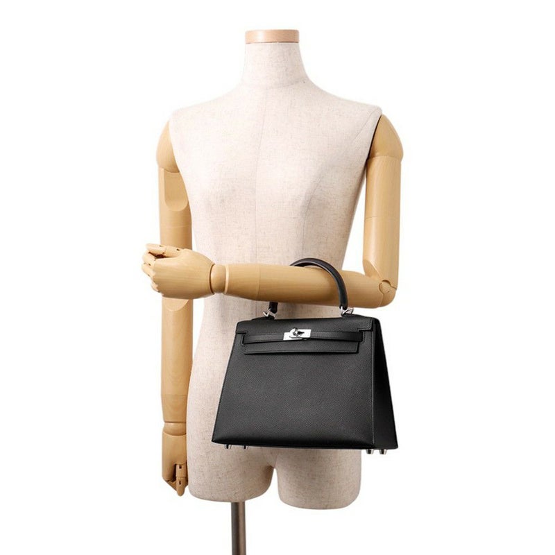 エルメス ハンドバッグ ケリー25 外縫い ブラック/シルバー金具 エプソン W刻印 ２wayショルダー 黒