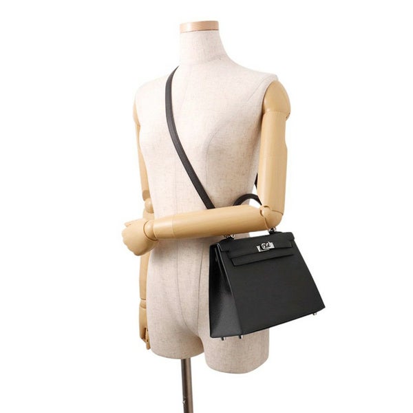 エルメス ハンドバッグ ケリー25 外縫い ブラック/シルバー金具 エプソン W刻印 ２wayショルダー 黒