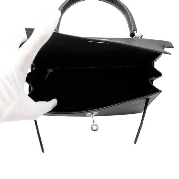 エルメス ハンドバッグ ケリー25 外縫い ブラック/シルバー金具 エプソン W刻印 ２wayショルダー 黒