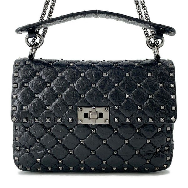 ヴァレンティノ・ガラヴァーニ ハンドバッグ ロックスタッズ スパイク VALENTINO 2wayチェーンショルダーバッグ 黒