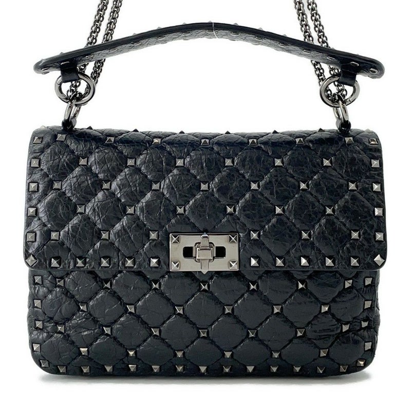 ヴァレンティノ・ガラヴァーニ ハンドバッグ ロックスタッズ スパイク VALENTINO 2wayチェーンショルダーバッグ 黒