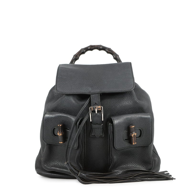 グッチ バックパック バンブー フリンジ レザー 370833 GUCCI リュックサック 黒