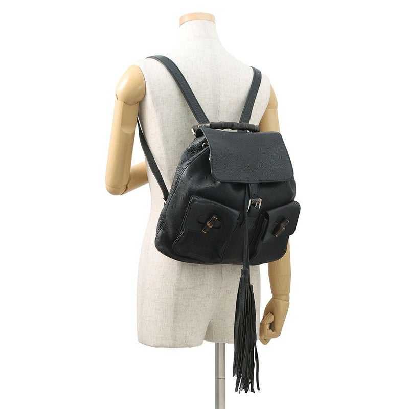 グッチ バックパック バンブー フリンジ レザー 370833 GUCCI リュックサック 黒