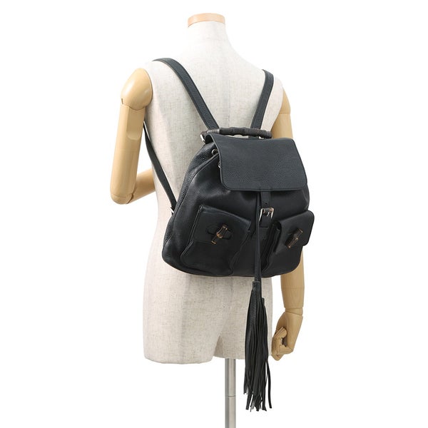 グッチ バックパック バンブー フリンジ レザー 370833 GUCCI リュックサック 黒