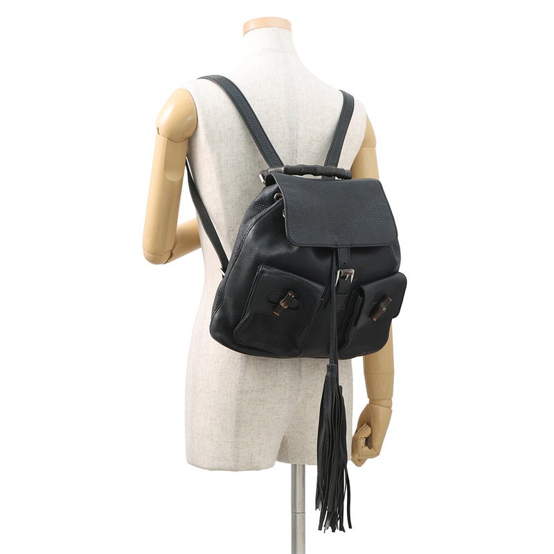 グッチ バックパック バンブー フリンジ レザー 370833 GUCCI リュックサック 黒
