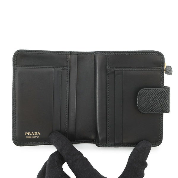 プラダ 二つ折り財布 ロゴ レザー 1ML018 PRADA 黒