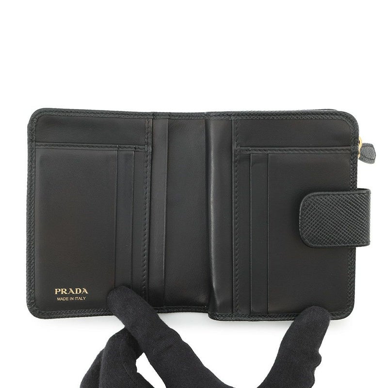 プラダ 二つ折り財布 ロゴ レザー 1ML018 PRADA 黒