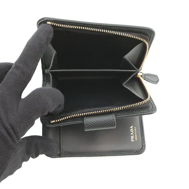 プラダ 二つ折り財布 ロゴ レザー 1ML018 PRADA 黒