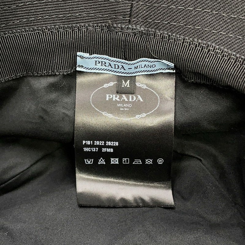 プラダ バケットハット フリンジ トライアングル ロゴ コットン サイズM 1HC137 黒