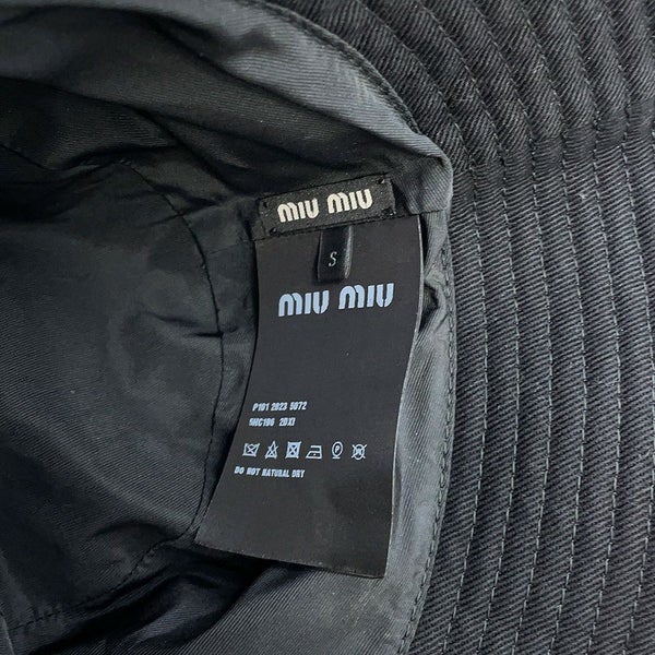 ミュウミュウ ハット ロゴ バケットハット コットン サイズS 5HC196 Miu Miu 帽子 黒