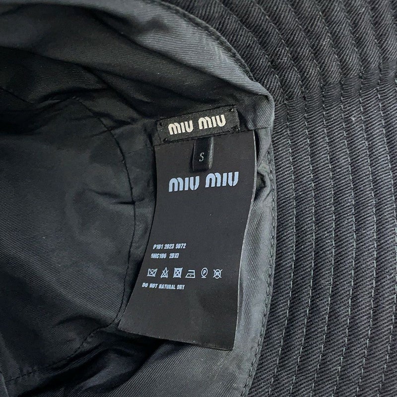 ミュウミュウ ハット ロゴ バケットハット コットン サイズS 5HC196 Miu Miu 帽子 黒