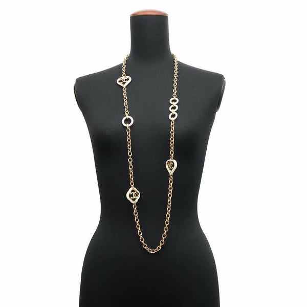 シャネル ロングネックレス ココマーク ハートモチーフ チェーン A19 P CHANEL アクセサリー 白