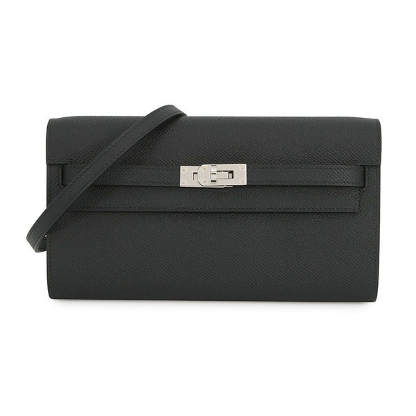 エルメス ケリーウォレット ロング トゥーゴー ブラック/シルバー金具 エプソン K刻印 HERMES 黒