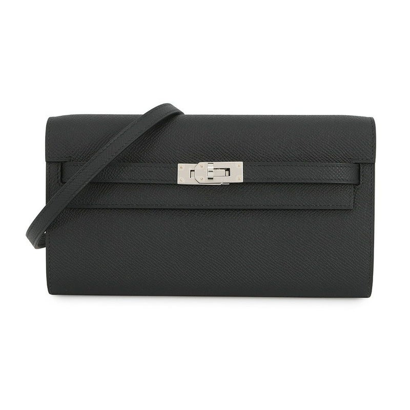 エルメス ケリーウォレット ロング トゥーゴー ブラック/シルバー金具 エプソン K刻印 HERMES 黒