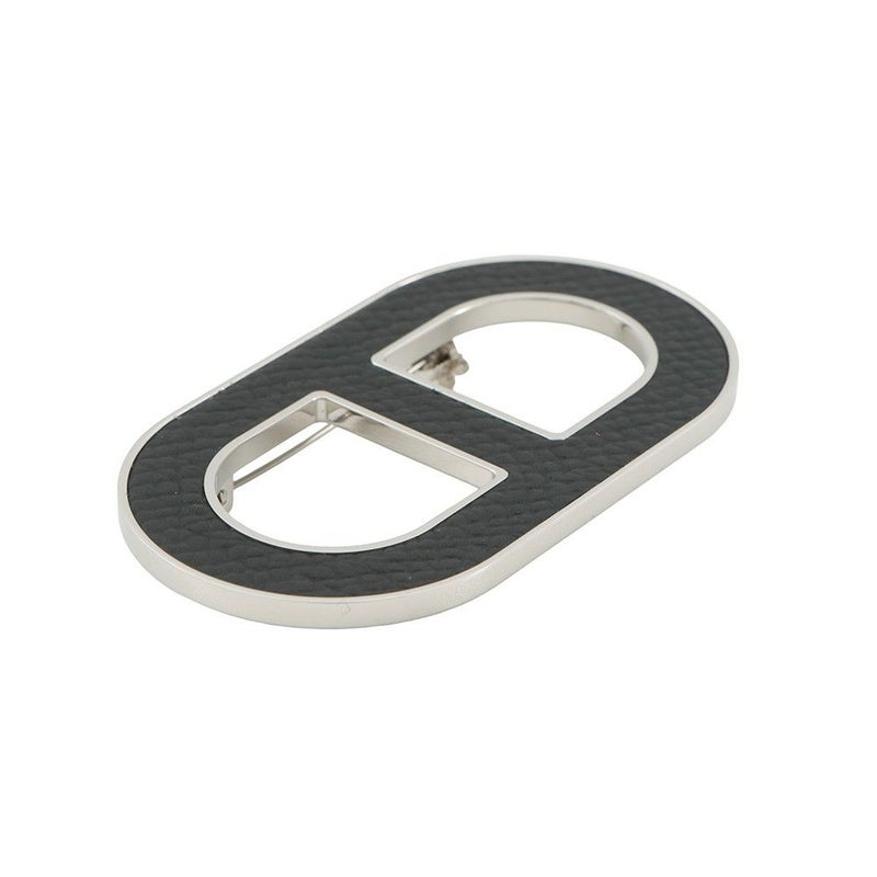 エルメス ブローチ シェーヌダンクル ブラック/シルバー金具 エプソン HERMES アクセサリー 黒