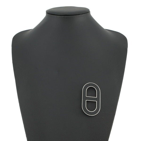 エルメス ブローチ シェーヌダンクル ブラック/シルバー金具 エプソン HERMES アクセサリー 黒