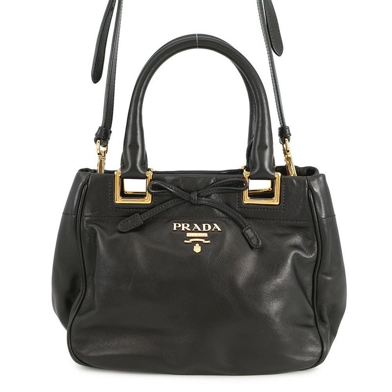 プラダ ハンドバッグ リボン レザー BN2245 PRADA 2ｗayショルダーバッグ 黒