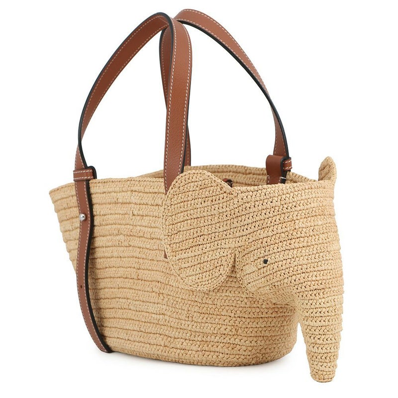 ロエベ ハンドバッグ エレファント バスケットバッグ スモール ラフィア レザー A546T37X01 LOEWE かごバッグ ゾウ