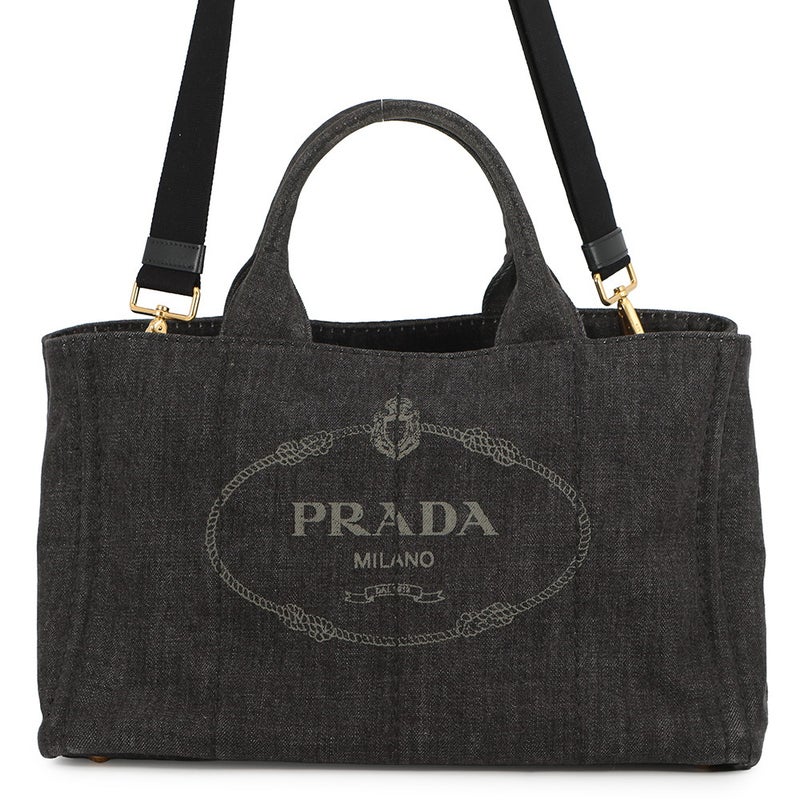 プラダ トートバッグ カナパ CANAPA デニム B2642B PRADA 2wayショルダーバッグ 黒