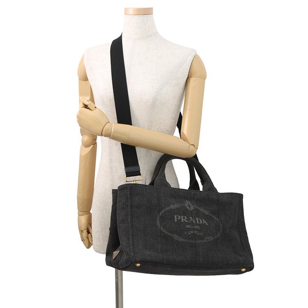 プラダ トートバッグ カナパ CANAPA デニム B2642B PRADA 2wayショルダーバッグ 黒