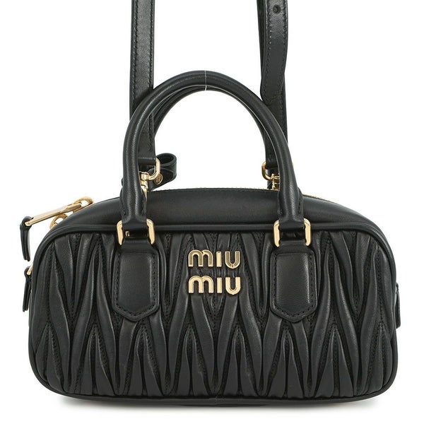 ミュウミュウ ハンドバッグ アルカディ マテラッセ レギュラー レザー 5BB142 MIUMIU 2wayショルダー 黒