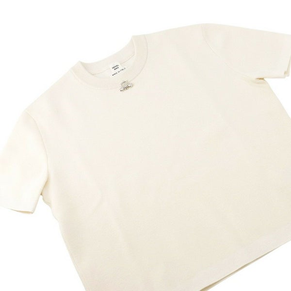 エルメス ニット ショートスリーブ パルフロワ・リミックス モチーフ シルク カシミヤ レディースサイズ36 白