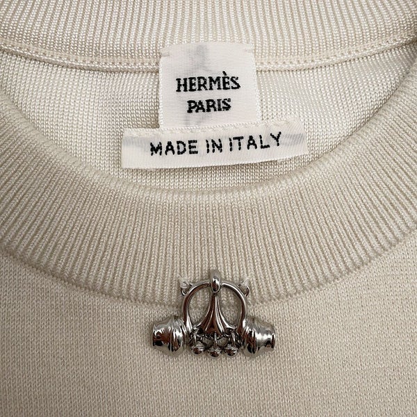 エルメス ニット ショートスリーブ パルフロワ・リミックス モチーフ シルク カシミヤ レディースサイズ36 白