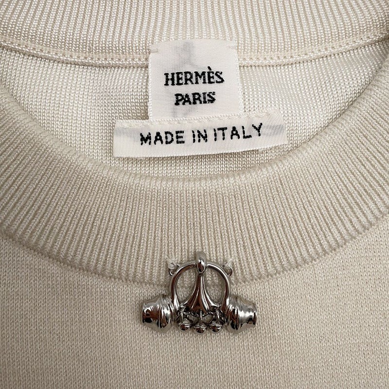 エルメス ニット ショートスリーブ パルフロワ・リミックス モチーフ シルク カシミヤ レディースサイズ36 白