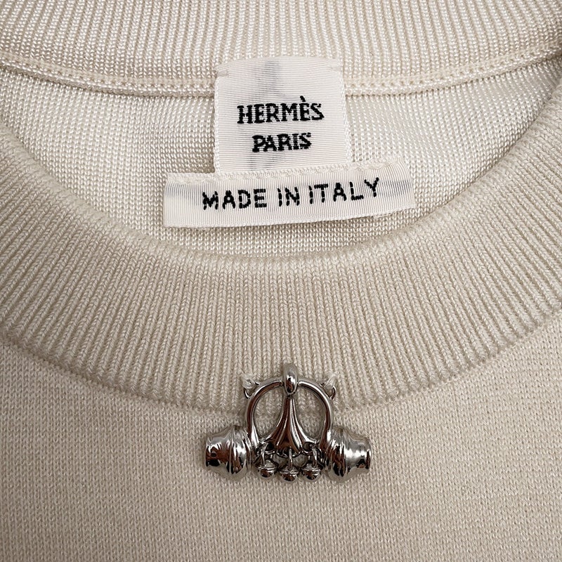 エルメス ニット ショートスリーブ パルフロワ・リミックス モチーフ シルク カシミヤ レディースサイズ36 白