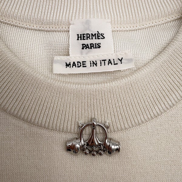 エルメス ニット ショートスリーブ パルフロワ・リミックス モチーフ シルク カシミヤ レディースサイズ36 白