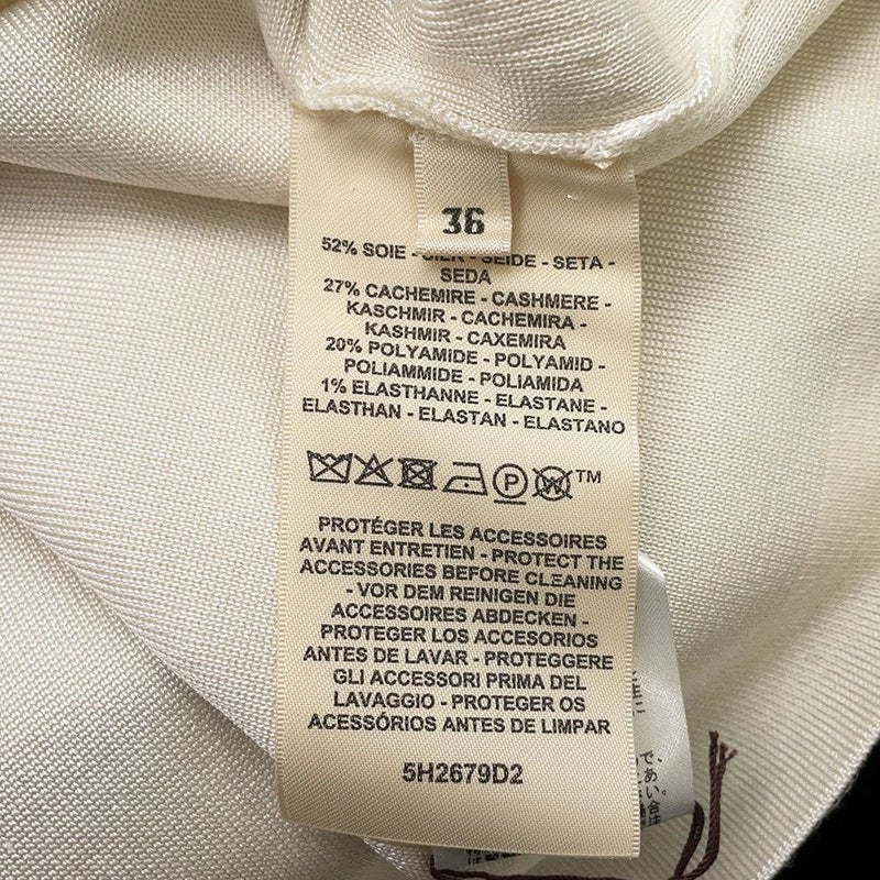 エルメス ニット ショートスリーブ パルフロワ・リミックス モチーフ シルク カシミヤ レディースサイズ36 白