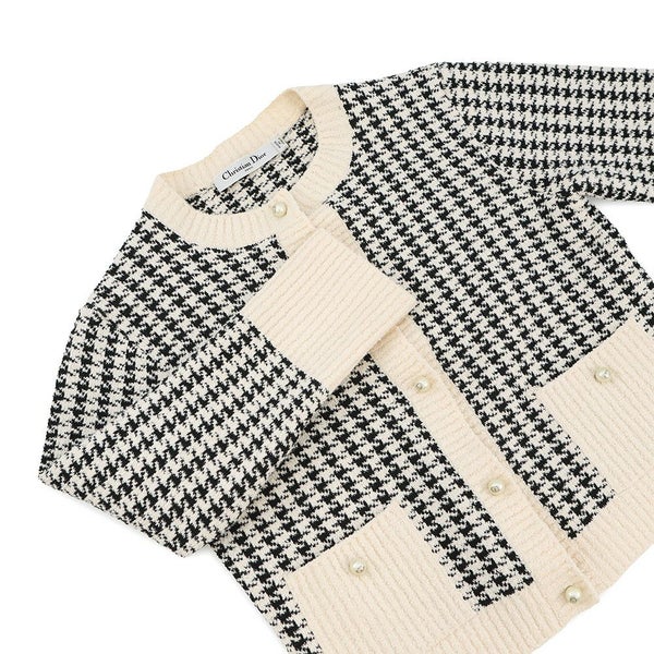 クリスチャン・ディオール ニット 千鳥格子 ツインセット アンサンブル レディースサイズ34 354W05AM324 トップス 白 黒