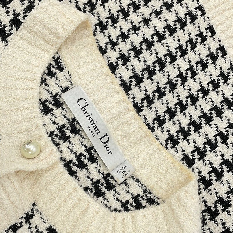 クリスチャン・ディオール ニット 千鳥格子 ツインセット アンサンブル レディースサイズ34 354W05AM324 トップス 白 黒