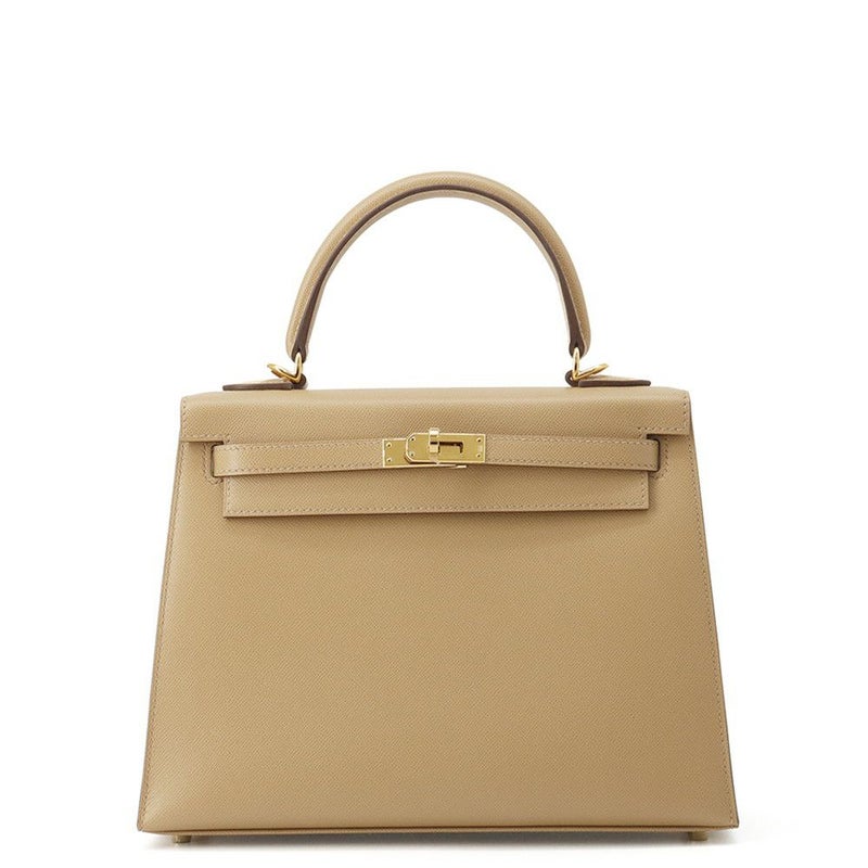 エルメス ハンドバッグ ケリー25 外縫い ヴェルソ ビスキュイ/ニューホワイト/ゴールド ヴォーマダム W刻印 ２wayショルダー