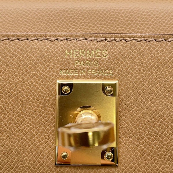 エルメス ハンドバッグ ケリー25 外縫い ヴェルソ ビスキュイ/ニューホワイト/ゴールド ヴォーマダム W刻印 ２wayショルダー