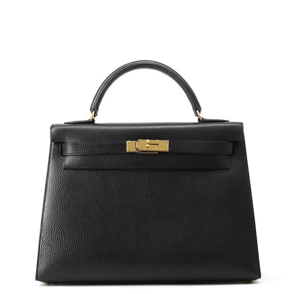 エルメス ハンドバッグ ケリー32 外縫いブラック/ゴールド金具 アルデンヌ 〇Z刻印 ２wayショルダー 黒