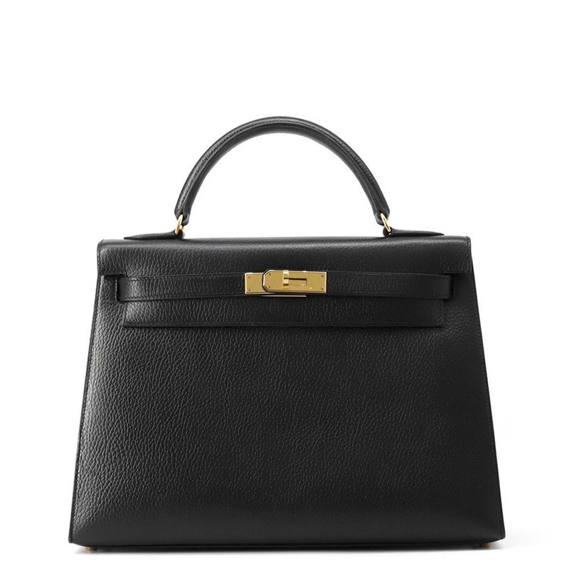 エルメス ハンドバッグ ケリー32 外縫いブラック/ゴールド金具 アルデンヌ 〇Z刻印 ２wayショルダー 黒