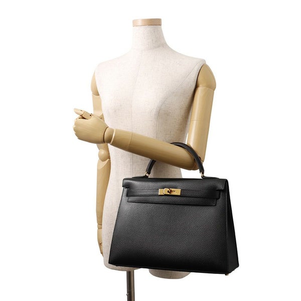 エルメス ハンドバッグ ケリー32 外縫いブラック/ゴールド金具 アルデンヌ 〇Z刻印 ２wayショルダー 黒