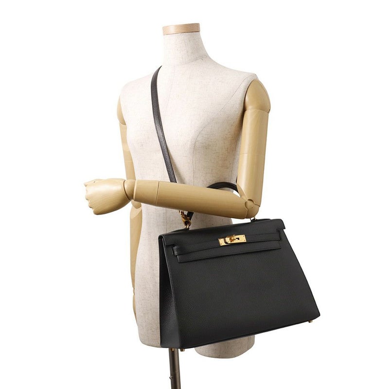 エルメス ハンドバッグ ケリー32 外縫いブラック/ゴールド金具 アルデンヌ 〇Z刻印 ２wayショルダー 黒