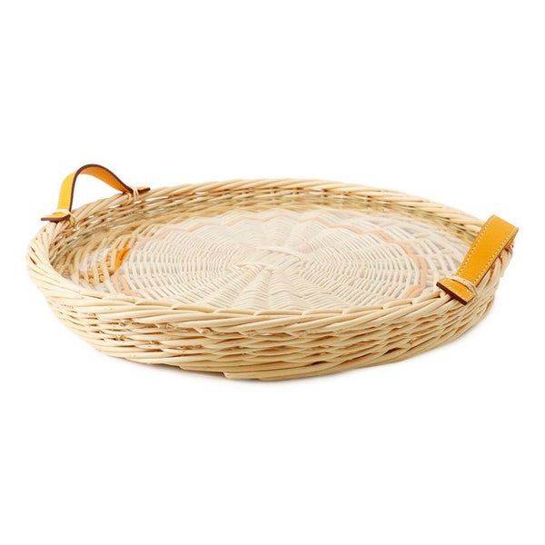 エルメス ラウンドトレー オズレ・カラー PM ジョーヌ・ドール  柳/スイフト/ガラス HERMES トレー