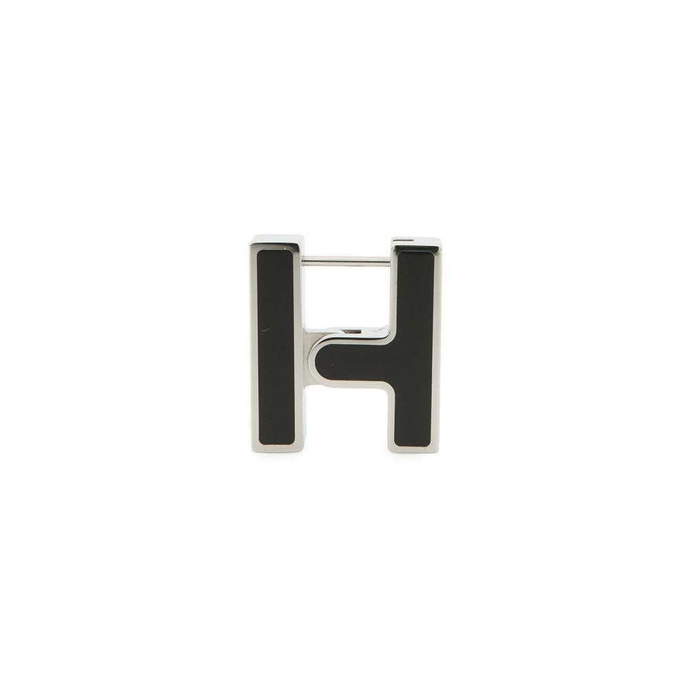 b*a様 ERMES エルメスH 黒　ベージュ　シルバー金具 ☆エルメス ピアス シングル H ブラック/シルバー金具 HERMES