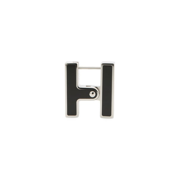 エルメス ピアス シングル H ブラック/シルバー金具 HERMES アクセサリー 片耳 黒