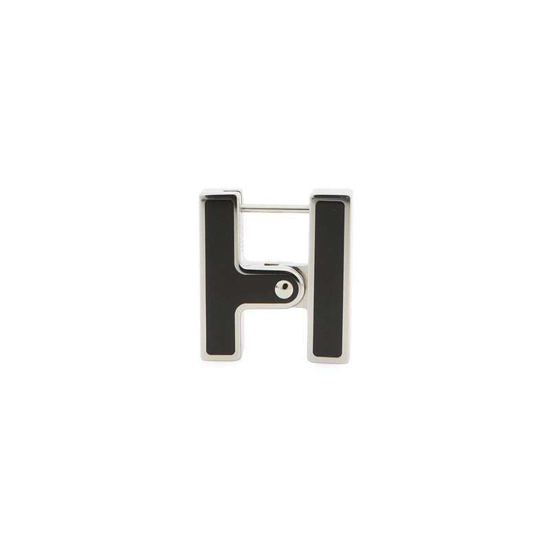 エルメス ピアス シングル H ブラック/シルバー金具 HERMES アクセサリー 片耳 黒