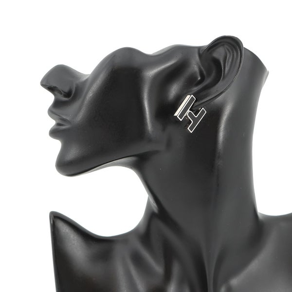 エルメス ピアス シングル H ブラック/シルバー金具 HERMES アクセサリー 片耳 黒
