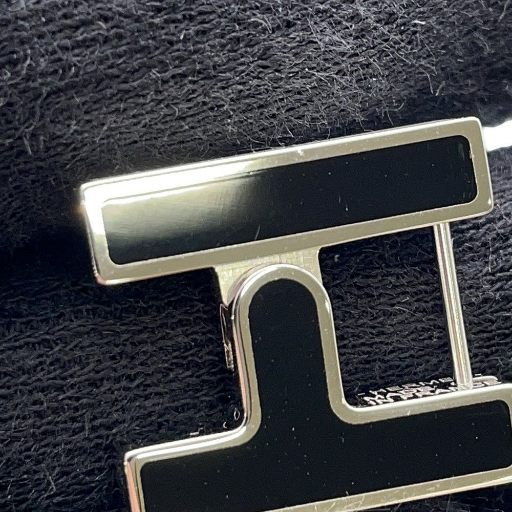 エルメス ピアス シングル H ブラック/シルバー金具 HERMES