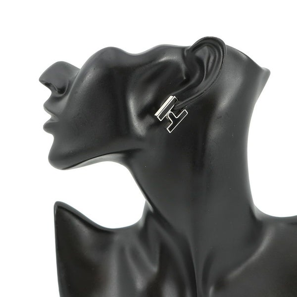 エルメス ピアス シングル H ブラック/シルバー金具 HERMES アクセサリー 片耳 黒