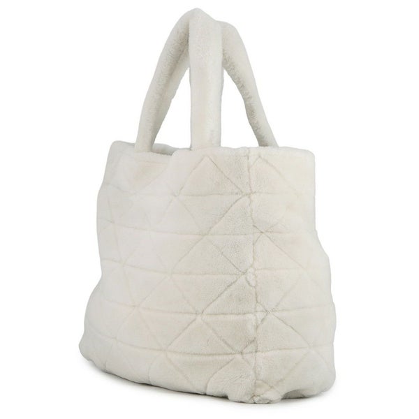 プラダ トートバッグ トライアングルロゴ ムートン 1BG130V PRADA ポーチ付き 白