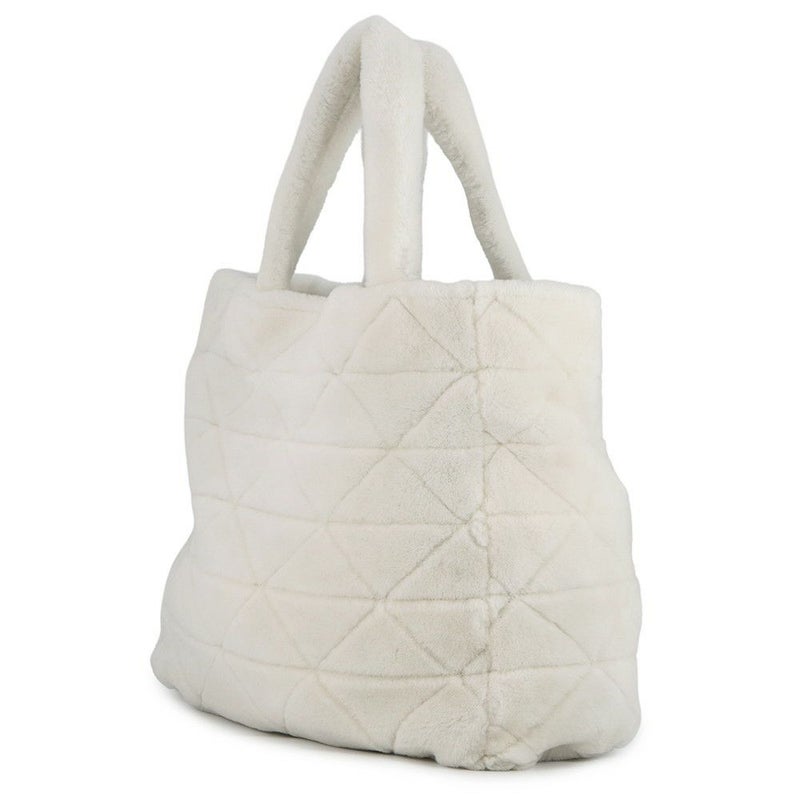 プラダ トートバッグ トライアングルロゴ ムートン 1BG130V PRADA ポーチ付き 白