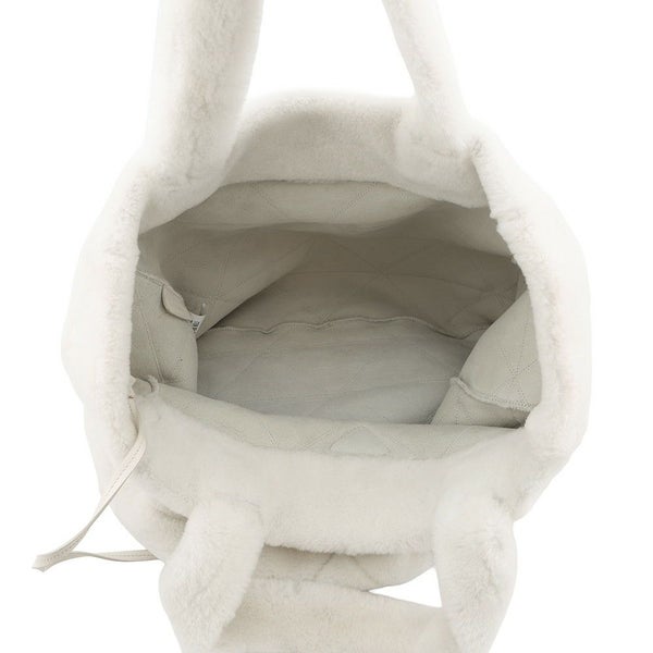 プラダ トートバッグ トライアングルロゴ ムートン 1BG130V PRADA ポーチ付き 白