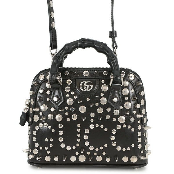 グッチ ハンドバッグ ダイアナ バンブー ズタッズ ミニ レザー/メタル 715775 GUCCI 2wayショルダーバッグ 黒